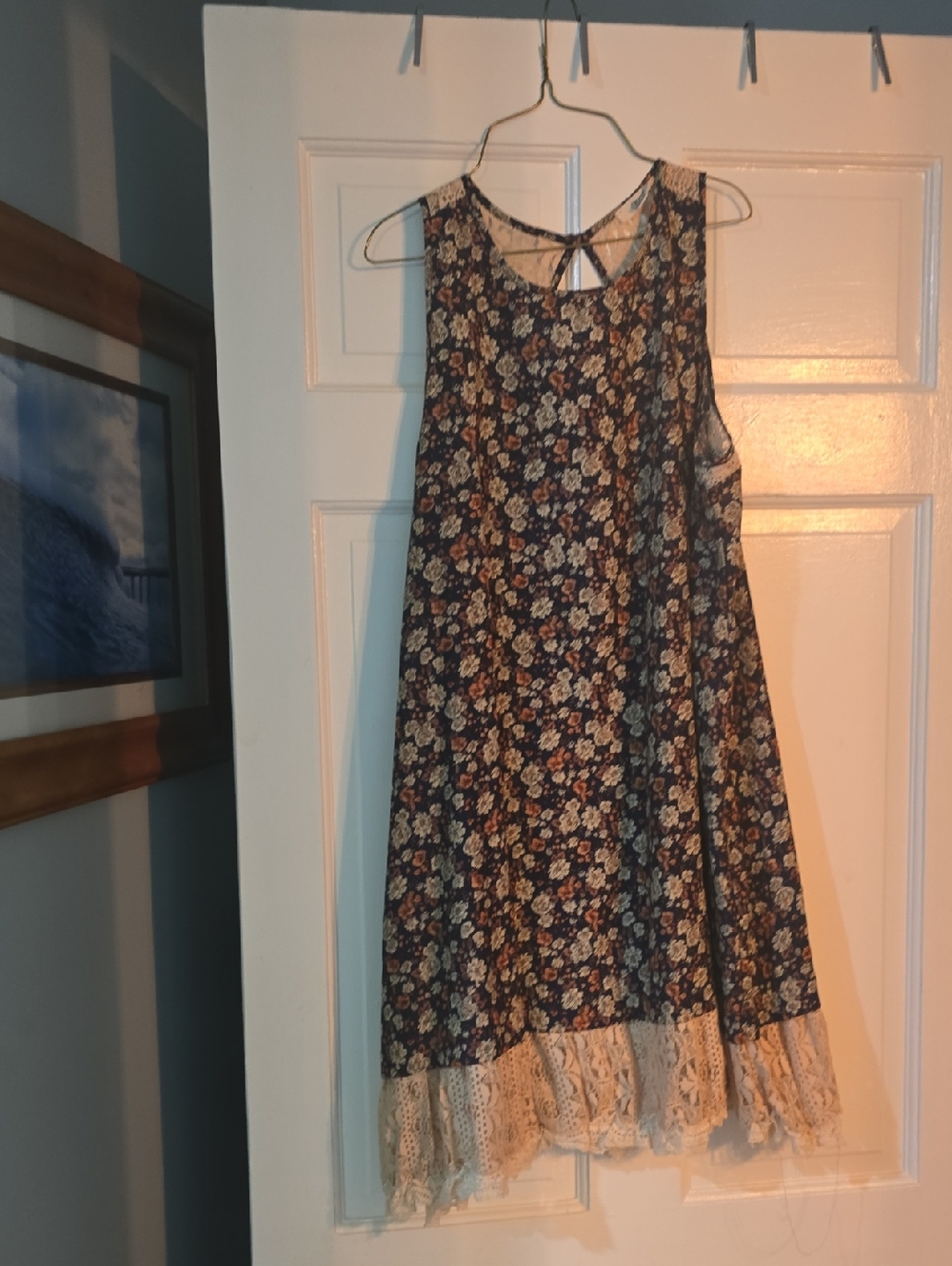 ODDY Navy Multicolor Floral Lace-Trim Dress